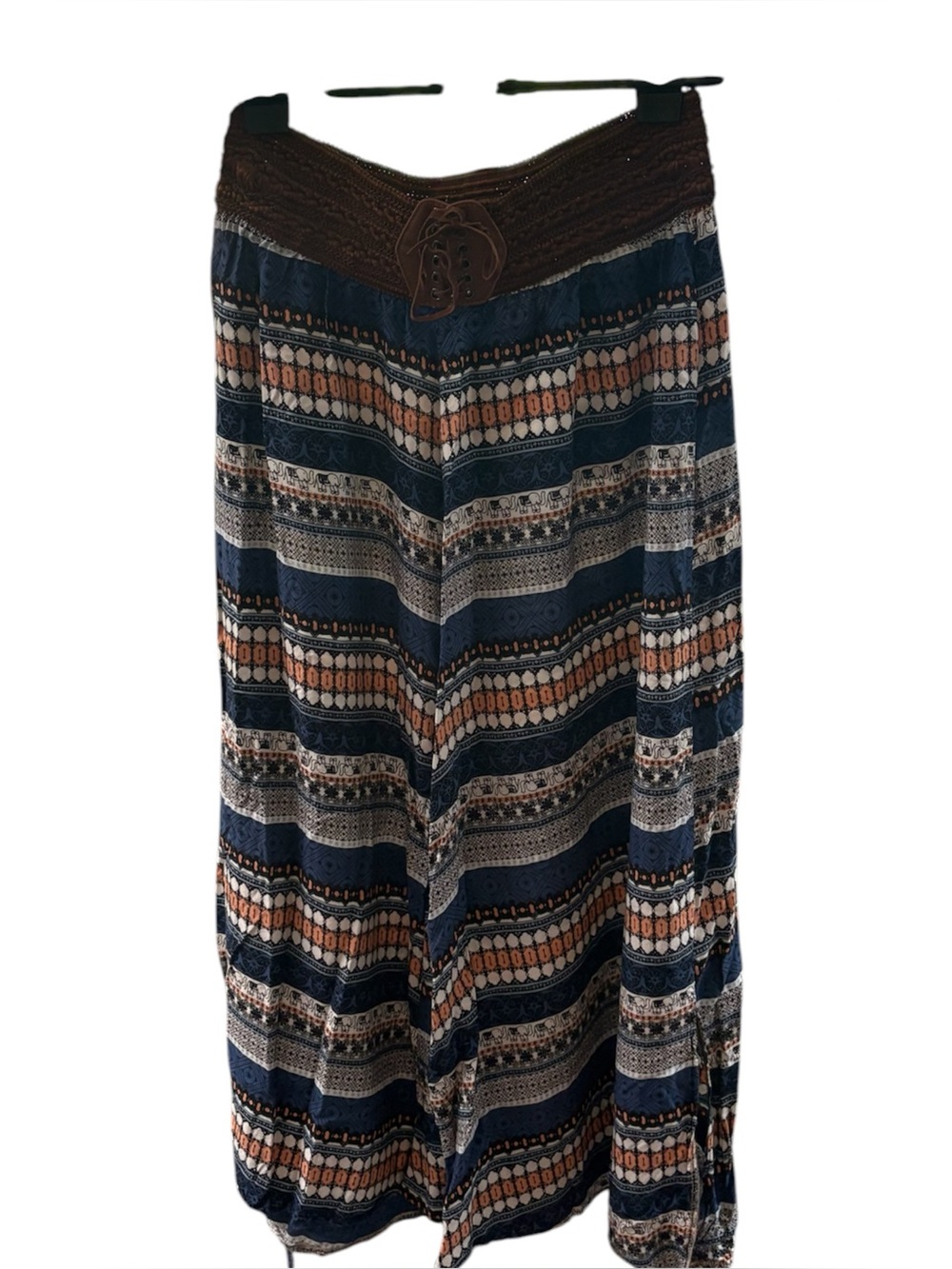 Bohemian Navy and Brown Printed Wide Leg Capri, M
